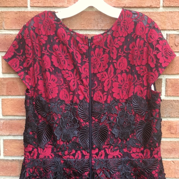 🆕 Monique Lhuillier Black & Red Lace Cocktail Dress size 16 - Picture 4 of 16